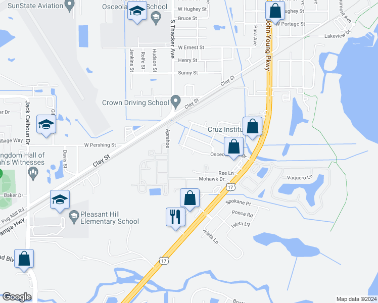 map of restaurants, bars, coffee shops, grocery stores, and more near 1818 Park Court in Kissimmee