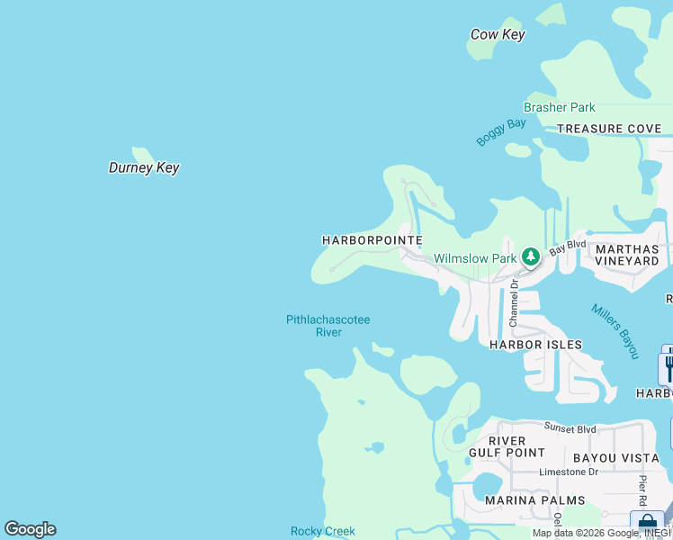 map of restaurants, bars, coffee shops, grocery stores, and more near 4317 Harborpointe Drive in Port Richey