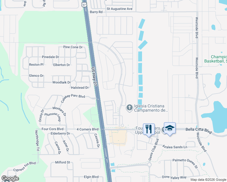 map of restaurants, bars, coffee shops, grocery stores, and more near 2768 Bella Vista Drive in Davenport