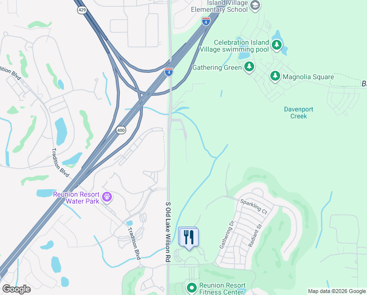 map of restaurants, bars, coffee shops, grocery stores, and more near 888 Assembly Court in Osceola County