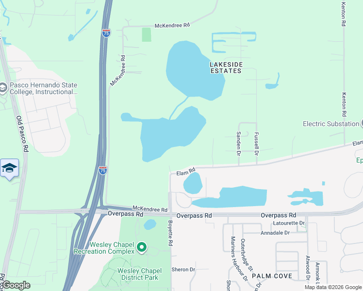 map of restaurants, bars, coffee shops, grocery stores, and more near 29951 Elam Road in Wesley Chapel