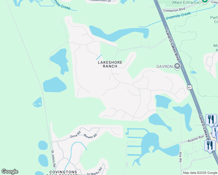 map of restaurants, bars, coffee shops, grocery stores, and more near 19350 Autumn Chase Court in Land O' Lakes