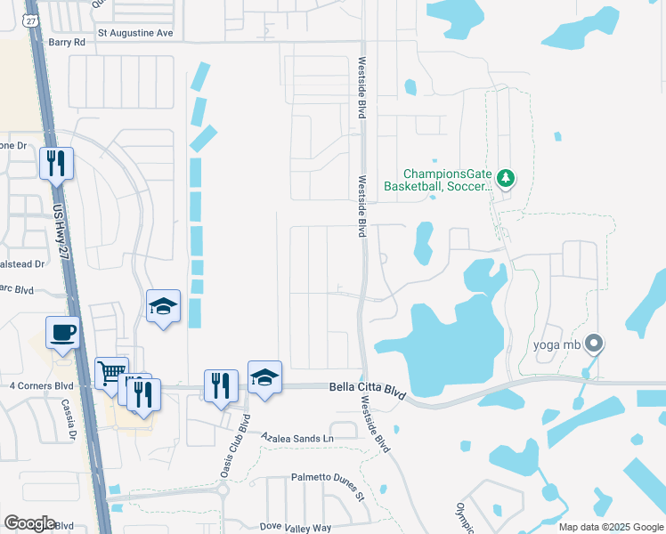 map of restaurants, bars, coffee shops, grocery stores, and more near Westside Boulevard in Four Corners