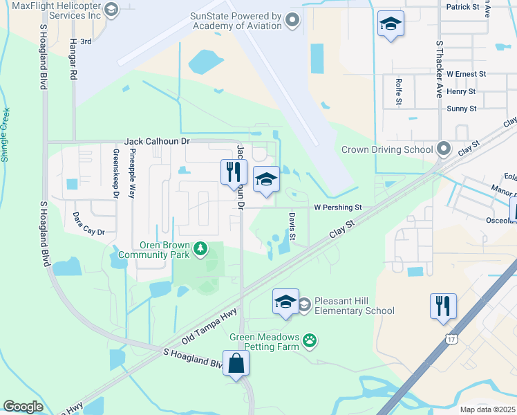 map of restaurants, bars, coffee shops, grocery stores, and more near 3201 Pershing Street in Kissimmee