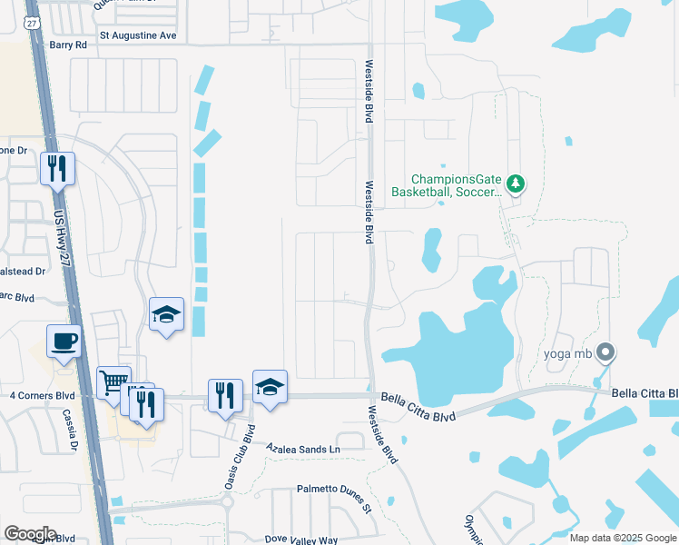 map of restaurants, bars, coffee shops, grocery stores, and more near Westside Boulevard in Four Corners