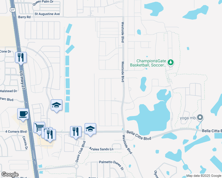 map of restaurants, bars, coffee shops, grocery stores, and more near Westside Boulevard in Four Corners