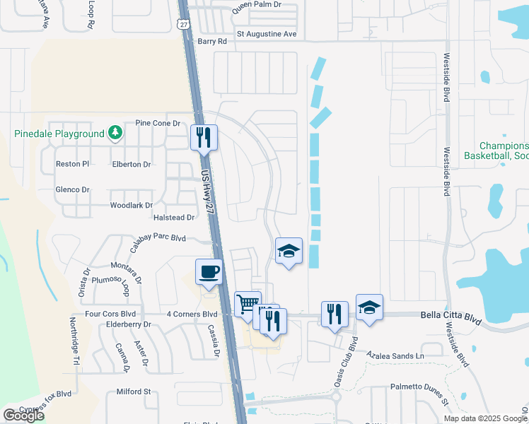 map of restaurants, bars, coffee shops, grocery stores, and more near Terra del sol Boulevard in Davenport