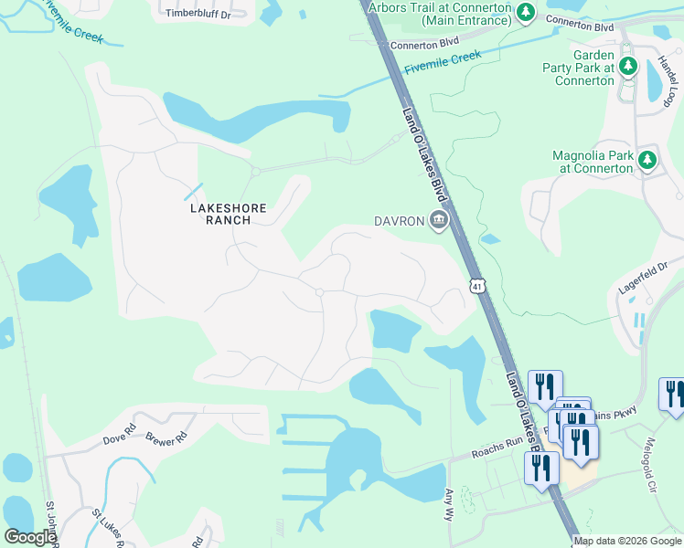 map of restaurants, bars, coffee shops, grocery stores, and more near 19721 Post Island Loop in Land O' Lakes