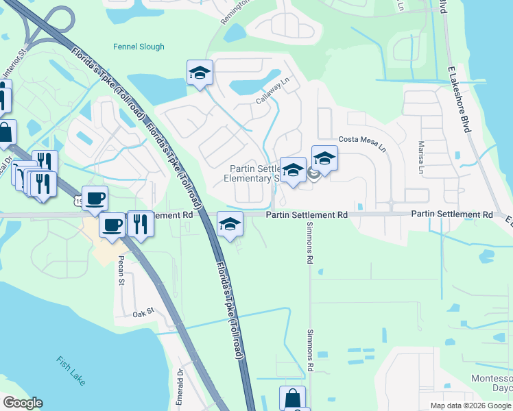 map of restaurants, bars, coffee shops, grocery stores, and more near 1029 Berkeley Drive in Kissimmee
