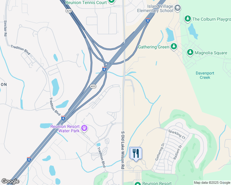 map of restaurants, bars, coffee shops, grocery stores, and more near 7600 Sandy Ridge Drive in Four Corners