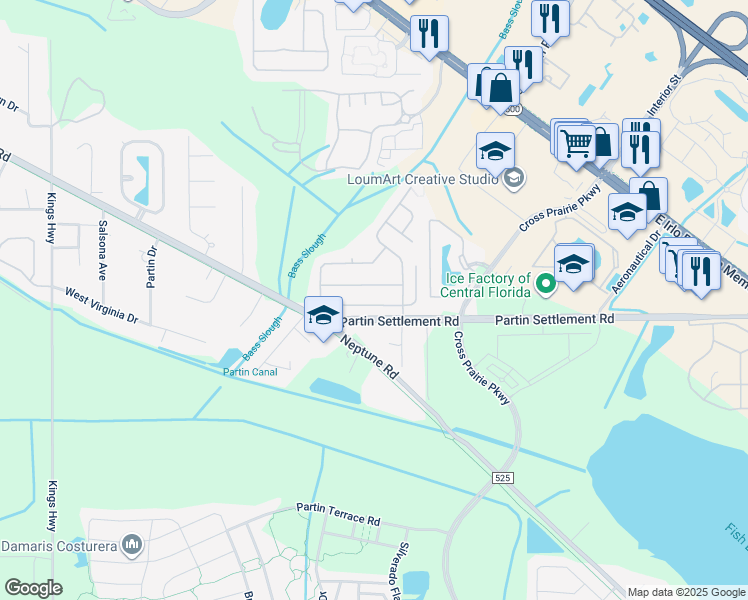 map of restaurants, bars, coffee shops, grocery stores, and more near 2060 Bearing Lane in Kissimmee
