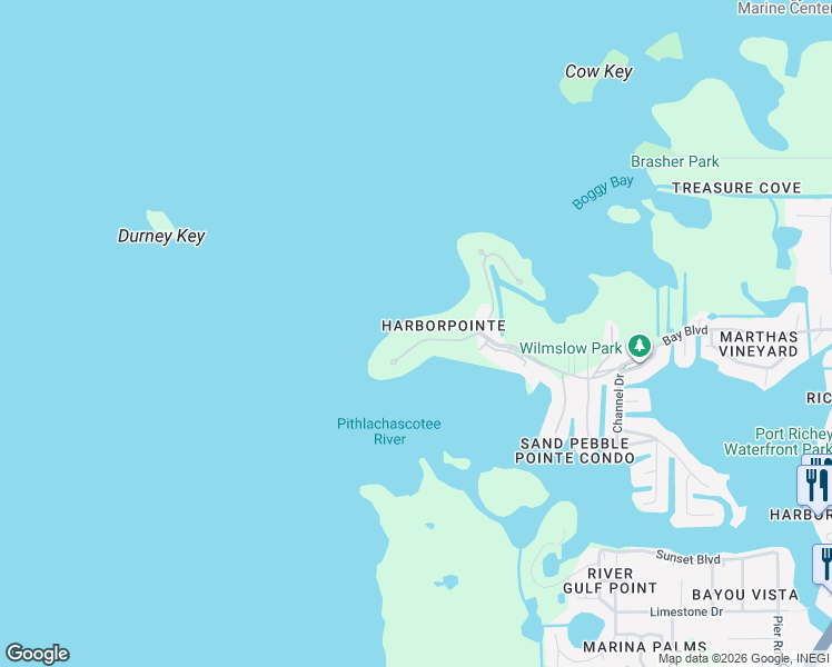 map of restaurants, bars, coffee shops, grocery stores, and more near in Port Richey