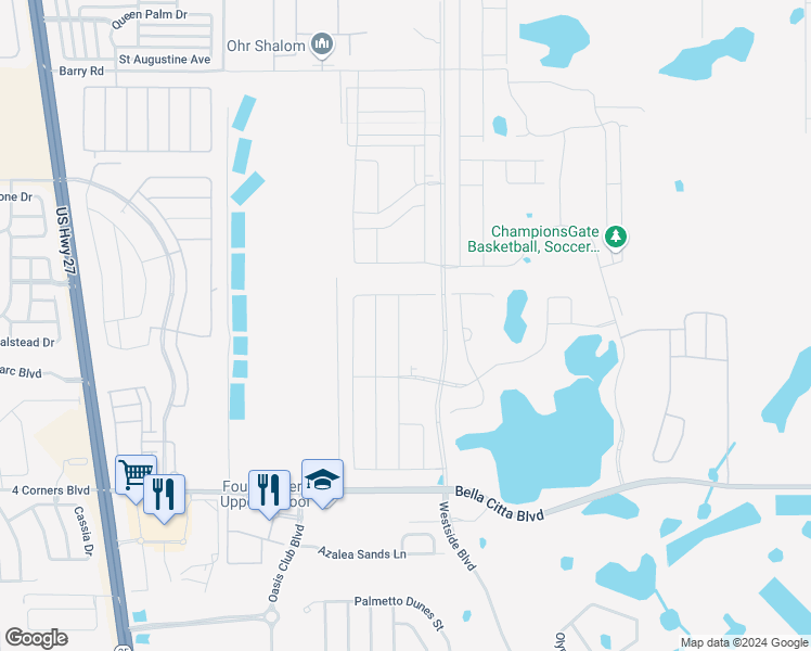 map of restaurants, bars, coffee shops, grocery stores, and more near Westside Boulevard in Four Corners