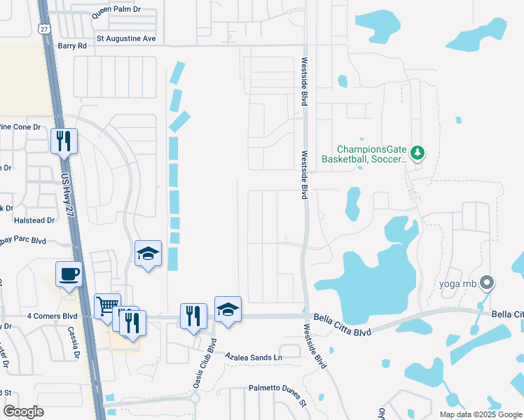 map of restaurants, bars, coffee shops, grocery stores, and more near Bella Citta in Kissimmee