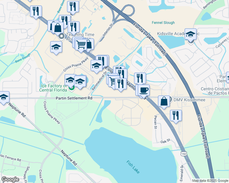 map of restaurants, bars, coffee shops, grocery stores, and more near 2338 East Irlo Bronson Memorial Highway in Kissimmee