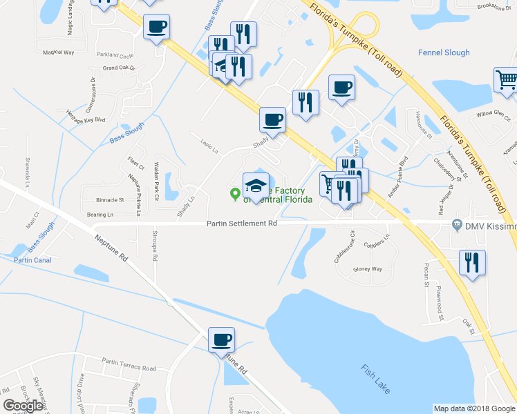 map of restaurants, bars, coffee shops, grocery stores, and more near 2269 Partin Settlement Road in Kissimmee