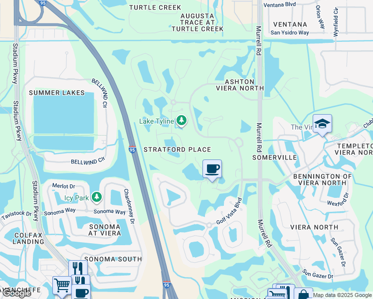 map of restaurants, bars, coffee shops, grocery stores, and more near 4966 Worthington Circle in Rockledge