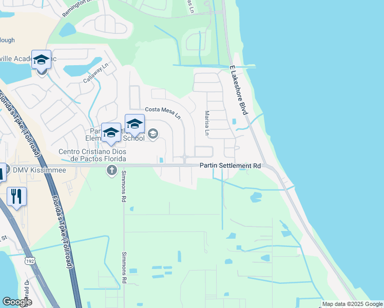 map of restaurants, bars, coffee shops, grocery stores, and more near 1098 Hermosa Way in Kissimmee
