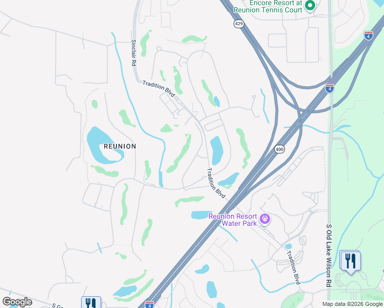 map of restaurants, bars, coffee shops, grocery stores, and more near 7661 Tradition Boulevard in Kissimmee