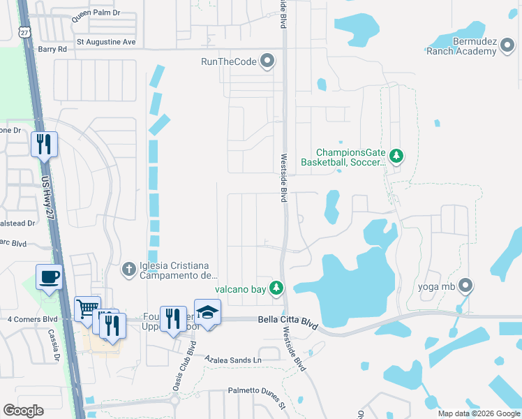 map of restaurants, bars, coffee shops, grocery stores, and more near Westside Boulevard in Four Corners