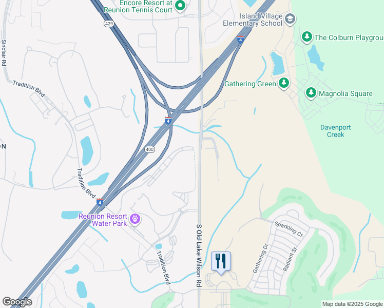 map of restaurants, bars, coffee shops, grocery stores, and more near 7600 Sandy Ridge Drive in Four Corners