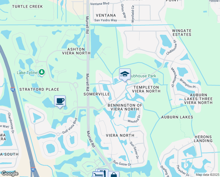 map of restaurants, bars, coffee shops, grocery stores, and more near 5010 Somerville Drive in Rockledge