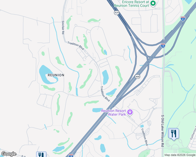 map of restaurants, bars, coffee shops, grocery stores, and more near 7661 Tradition Boulevard in Kissimmee