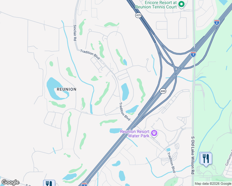 map of restaurants, bars, coffee shops, grocery stores, and more near 7661 Tradition Boulevard in Kissimmee