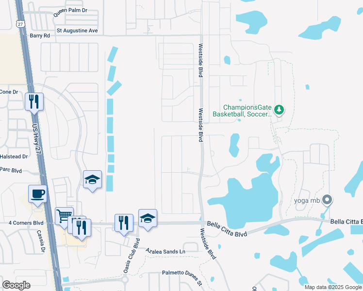 map of restaurants, bars, coffee shops, grocery stores, and more near Westside Boulevard in Four Corners