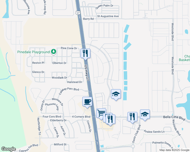 map of restaurants, bars, coffee shops, grocery stores, and more near 3050 Bella Vista Drive in Davenport