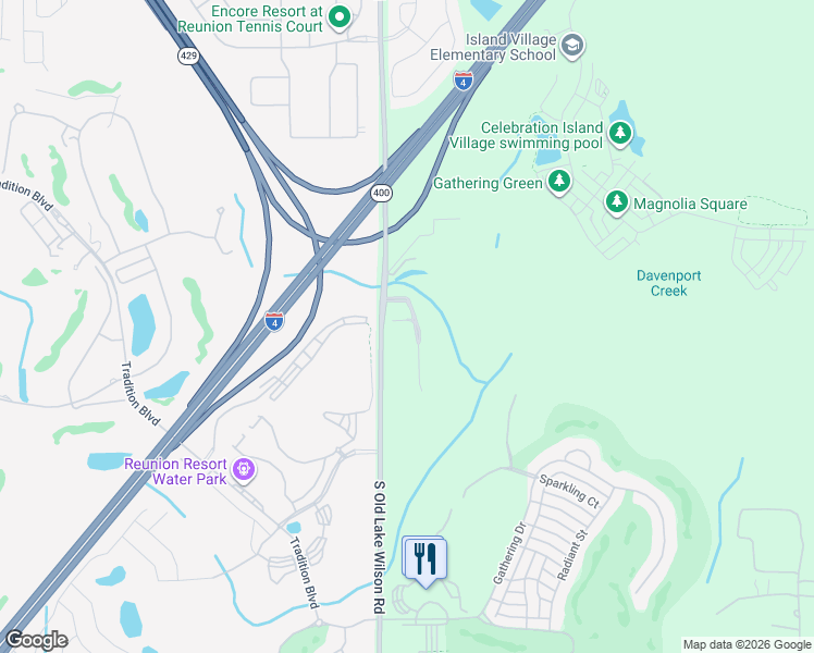 map of restaurants, bars, coffee shops, grocery stores, and more near 844 Assembly Court in Osceola County