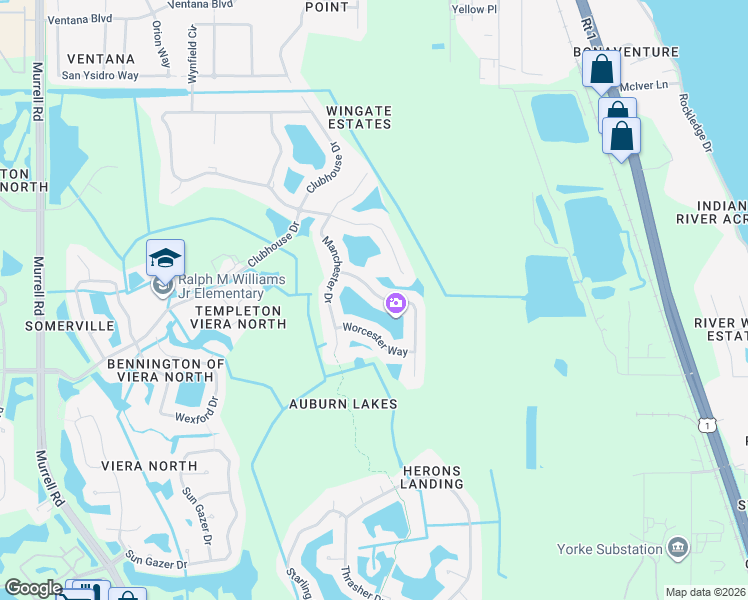 map of restaurants, bars, coffee shops, grocery stores, and more near 1233 Brumpton Place in Rockledge