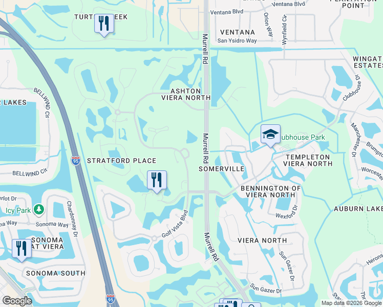 map of restaurants, bars, coffee shops, grocery stores, and more near 1913 Golf Vista Boulevard in Rockledge