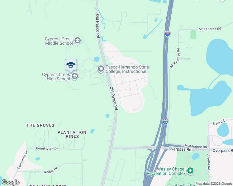 map of restaurants, bars, coffee shops, grocery stores, and more near 8052 Greenway Avenue in Wesley Chapel