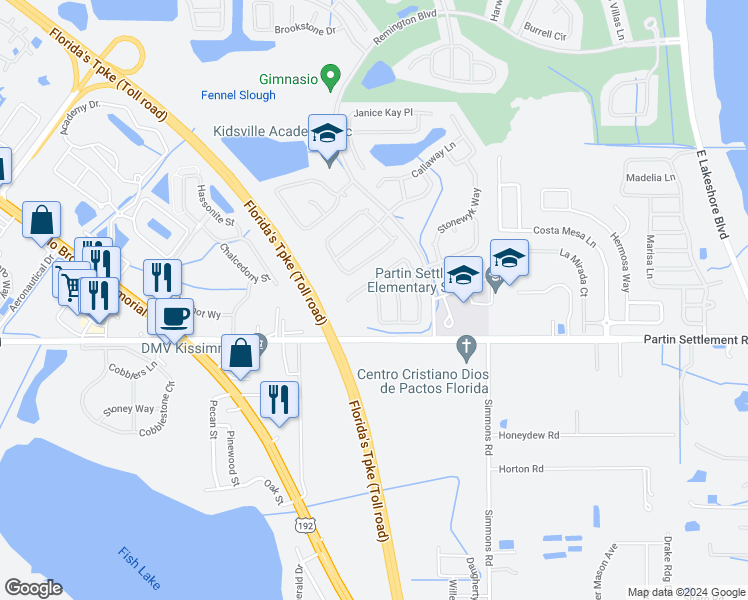 map of restaurants, bars, coffee shops, grocery stores, and more near 1069 Berkeley Drive in Kissimmee