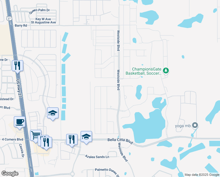map of restaurants, bars, coffee shops, grocery stores, and more near Barry Road in Kissimmee
