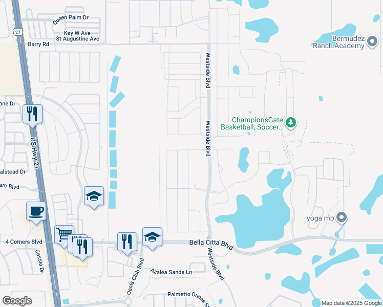 map of restaurants, bars, coffee shops, grocery stores, and more near Barry Road in Kissimmee
