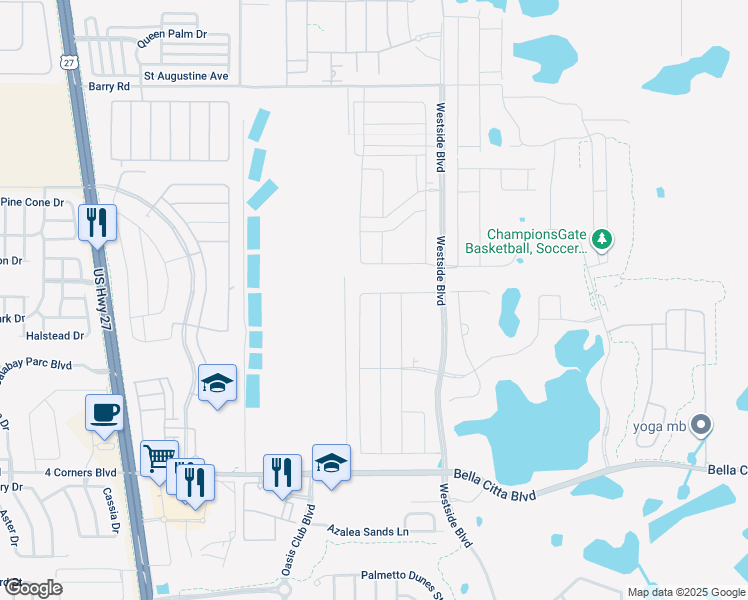 map of restaurants, bars, coffee shops, grocery stores, and more near Barry Road in Kissimmee