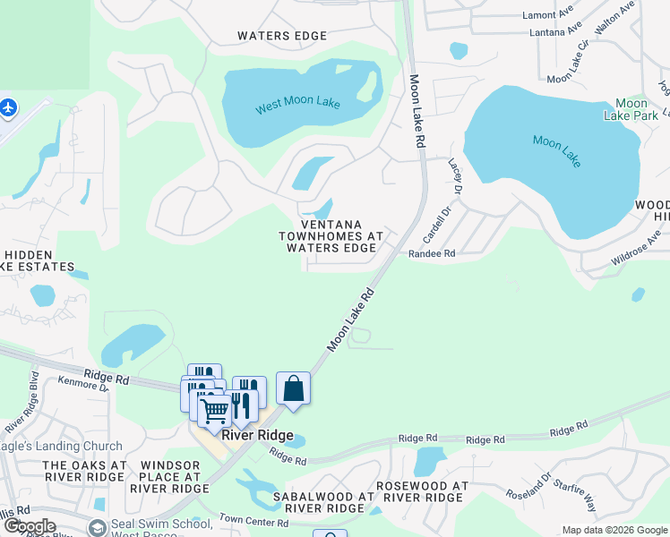 map of restaurants, bars, coffee shops, grocery stores, and more near 11703 Castine Street in New Port Richey