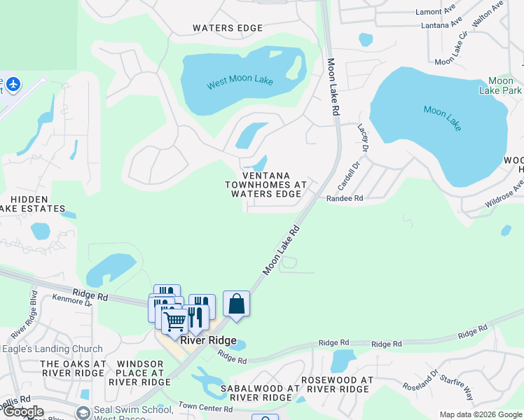 map of restaurants, bars, coffee shops, grocery stores, and more near 11703 Castine Street in New Port Richey