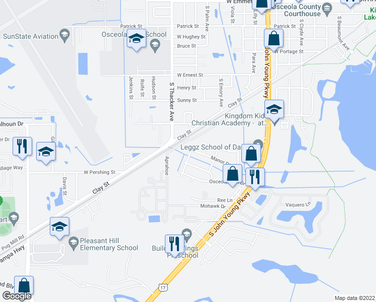 map of restaurants, bars, coffee shops, grocery stores, and more near 1833 Manor Drive in Kissimmee