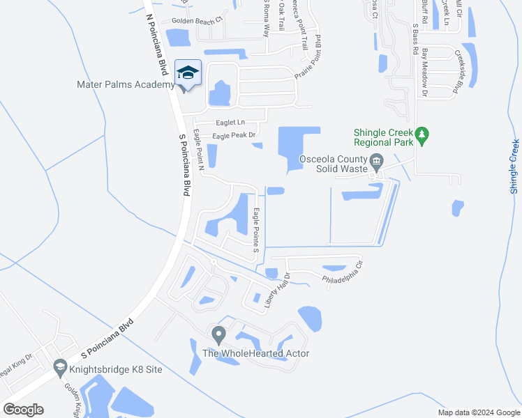 map of restaurants, bars, coffee shops, grocery stores, and more near 609 Eagle Pointe South in Kissimmee