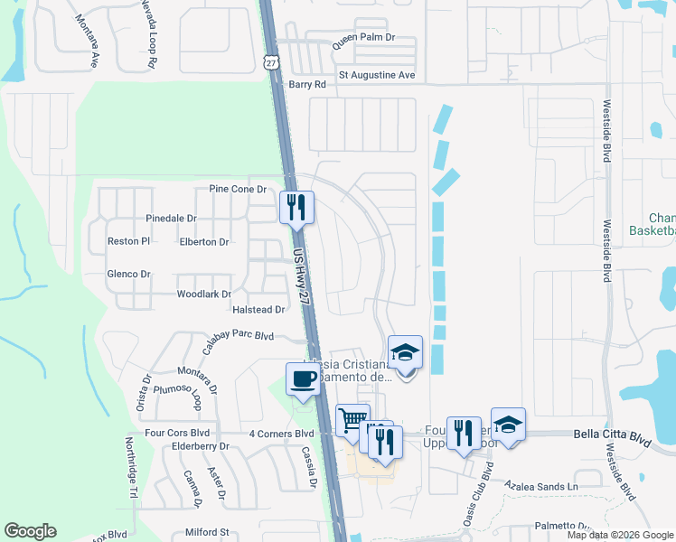 map of restaurants, bars, coffee shops, grocery stores, and more near 3538 Monaco Lane in Davenport