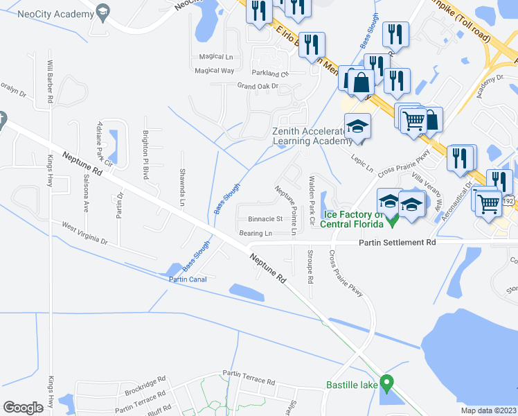 map of restaurants, bars, coffee shops, grocery stores, and more near 2014 Bearing Lane in Kissimmee
