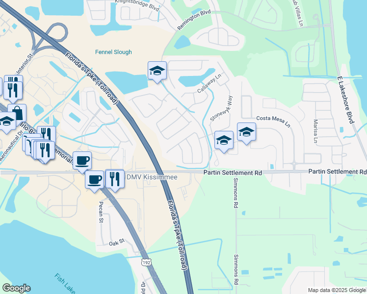 map of restaurants, bars, coffee shops, grocery stores, and more near 1074 Berkeley Drive in Kissimmee