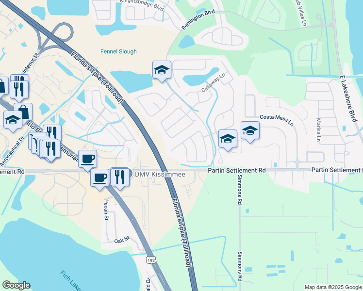 map of restaurants, bars, coffee shops, grocery stores, and more near 1079 Berkeley Drive in Kissimmee
