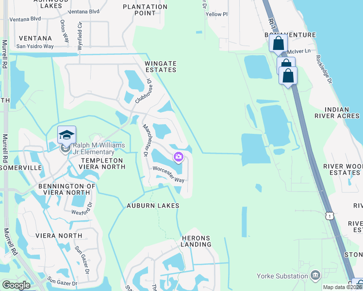 map of restaurants, bars, coffee shops, grocery stores, and more near 1117 Auburn Lakes Drive in Rockledge