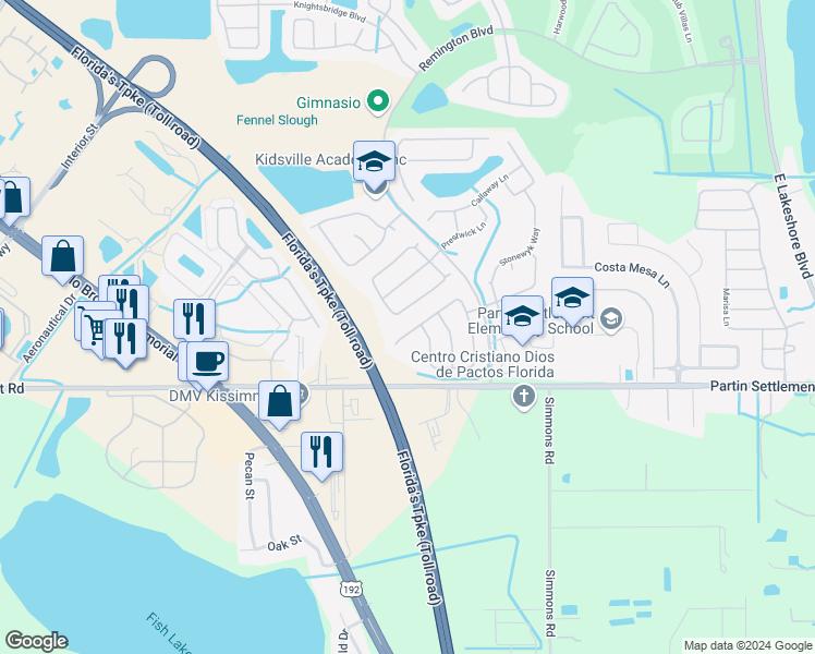 map of restaurants, bars, coffee shops, grocery stores, and more near 2715 Portchester Court in Kissimmee