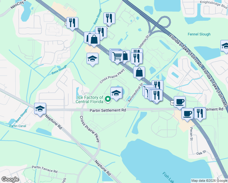 map of restaurants, bars, coffee shops, grocery stores, and more near 2249 Villa Verano Way in Kissimmee