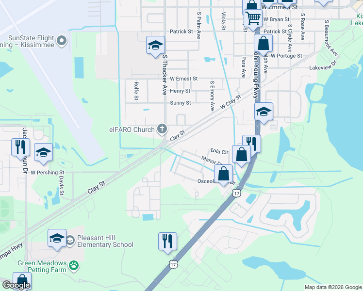 map of restaurants, bars, coffee shops, grocery stores, and more near 1833 Manor Drive in Kissimmee